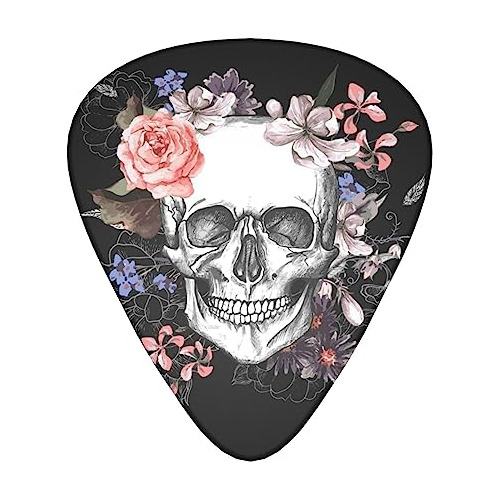 Tnijwmg - Set De 12 Púas De Guitarra Con Diseño Floral Skull