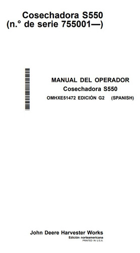 Manual Del Operador Cosechadora John Deere S550