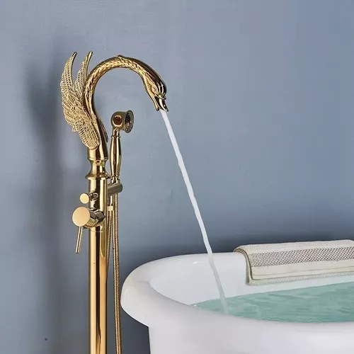 Grifo monomando para lavabo, diseño de cisne, color dorado