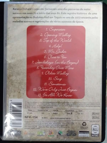 Dvd - Carpenters - Live In Budokan