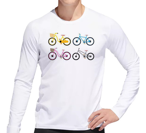 Remera Hombre Ml Bicicletas Colores Amarillo Azul Rosa