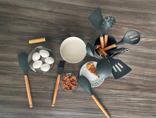 Utensilios De Cocina De Silicona Antiadherente 11 Piezas Color Gris Oxford