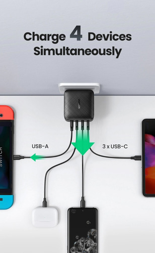 Imagen 2 de 10 de Cargador Macbook iPad Pro iPhone 12 Tipo C* 3 Usb 65w Ugreen