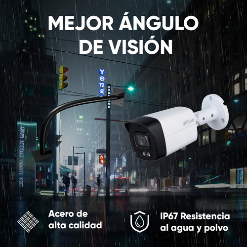 Dahua Cámara Bullet Hfw1239tlm-plus-apoloc Full Color 2 Mp Con Brazo Metálico Y Letrero Disuasivo Super Adapt Wdr Real 130 Db Microfono Integrado Lente De 3.6mm Led 40m Ip67 Hfw1239tlm Starlight
