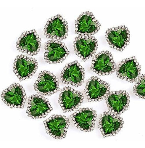 Piedras Corazon Engarzadas 14mm 20u Cristal Verde Oscuro