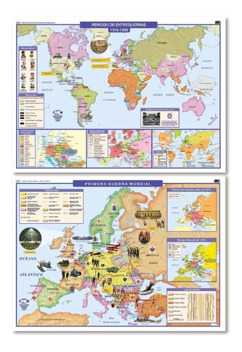 Mapa 1° Guerra Mundial/entreguerras -doble Faz- 95x13cm