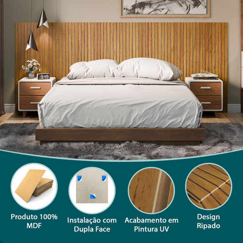 Painel Cabeceira Ripada Para Cama Quarto Casal Queen Mdf Cor Nature