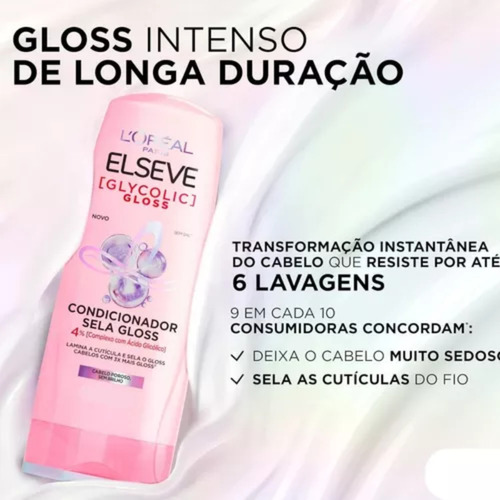 Shampoo, Condicionador 200ml + Mascara Glycolic Gloss Elseve