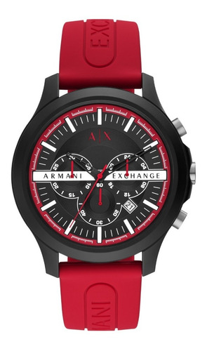 Reloj Hombre Armani Exchange Hampton Logo Silicona Color De La Correa Rojo