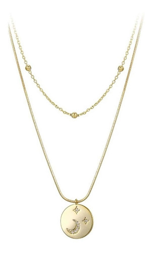 Moderno Collar Choker Estrella Luna Swarovski Oro 14k Lam