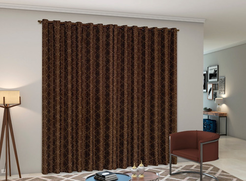 Cortina Para Quarto Tecido Jacquard 3 Metros Semi Blecaute Cor Marrom