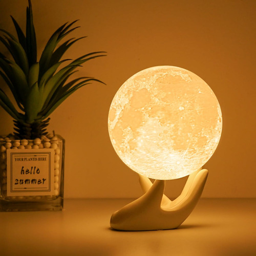 Lámpara De Luna Con Impresión 3d Regulable Y Control Táctil