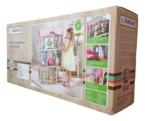 Casa De Muñecas De Madera Con Muebles Juguete Para Niña Color Multicolor