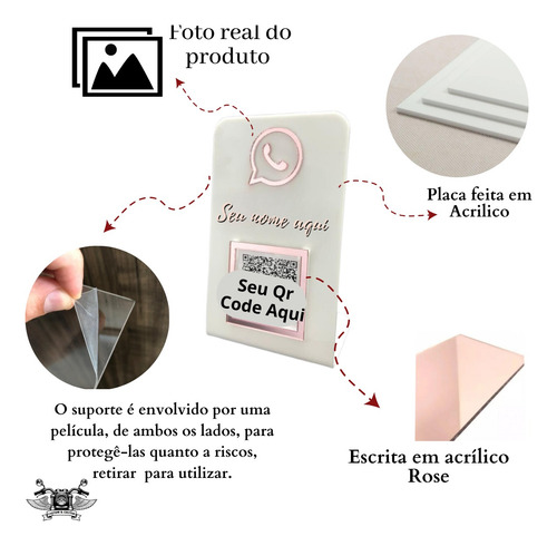 Placa Qr Code Whatsapp Personalizada Display Branco Com Rose