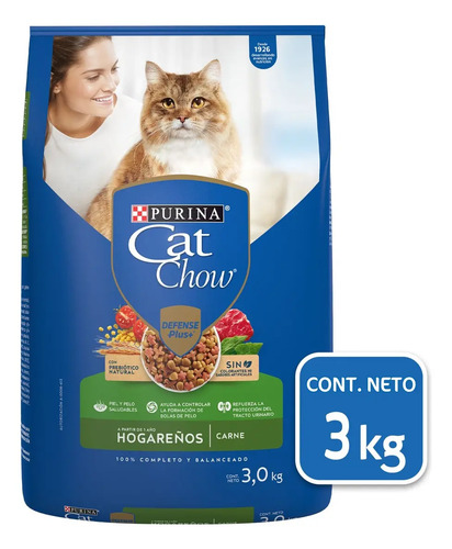 Croquetas para Gato Adulto de Carne 3kg Cat Chow Defense Plus Hogareños