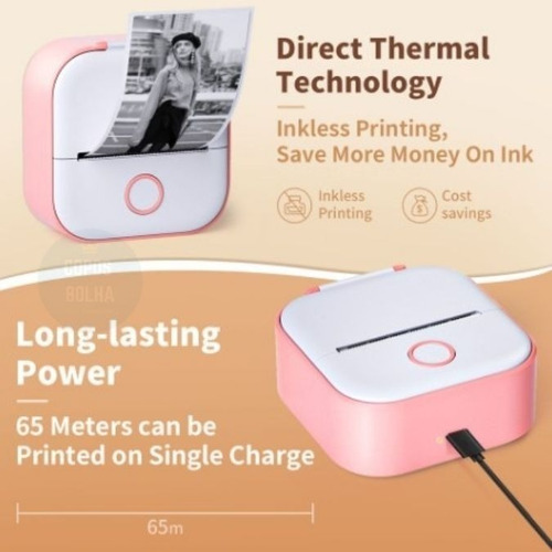 Mini Impressora Térmica Etiqueta Phomemo Bluetooth T02