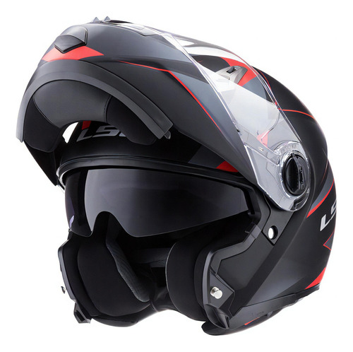 Casco Moto Ls2 Rebatible 370 Stripe Negro Rojo En Teo Motos Color Negro/Rojo Tamaño del casco M