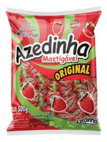 Bala Mastigável Azedinha Morango Icekiss Kit 2 Pacotes 500g