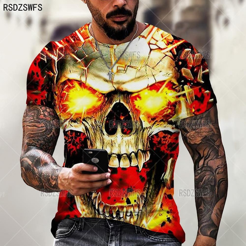 Camisa De Manga Corta Con Estampado 3d De Calavera De Terror