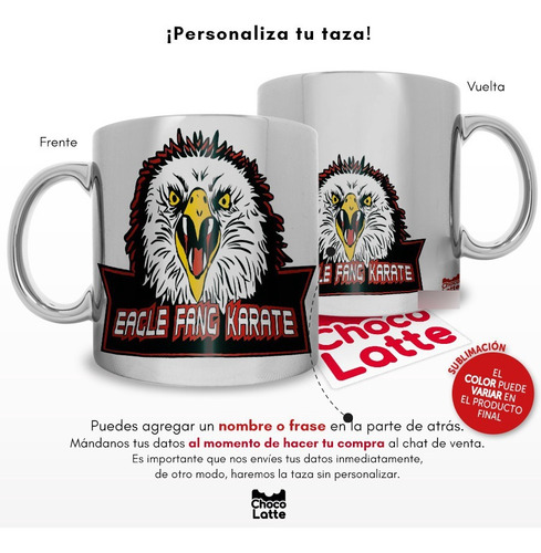 Taza Plateada Cromada Sublimada Cobra Kai Eagle Fang