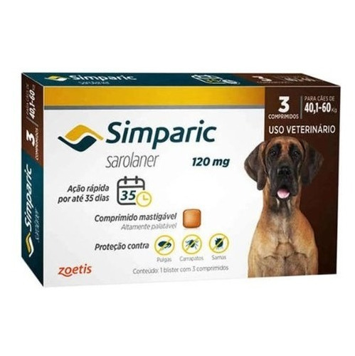 Simparic 120mg- Antipulgas/carrapatos 40,1-60kg 1 Comprimido