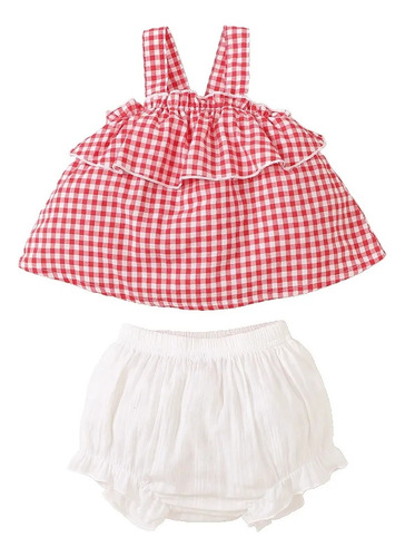 Conjunto De 2 Piezas Con Vestido Halter De Algodón Para Bebé Rojo 0-3 M