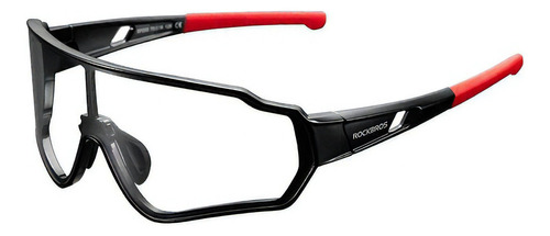 Gafas de ciclismo fotocromáticas con clip, marco de lente Rockbros, color negro/rojo, lente fotocromática, color deportivo