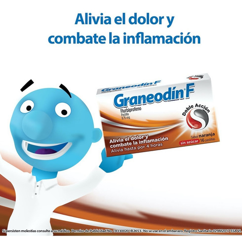 Caja X16 Pastillas Graneodín F Alivia El Dolor Sabor Naranja