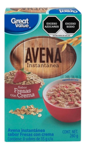 3 Pzas Avena Instantánea Great Value Sabor Fresas Con Crema