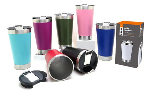 Vaso térmico para cerveza, café y té, 473 ml, con tapa roja, vaso térmico de 473 ml con tapa y abridor para cerveza