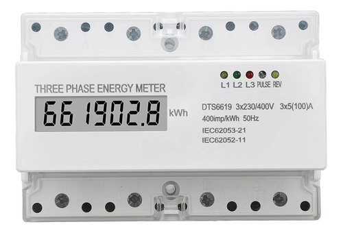 Medidor De Energía Trifásico Con Riel Din 230v 400v 5 A 100