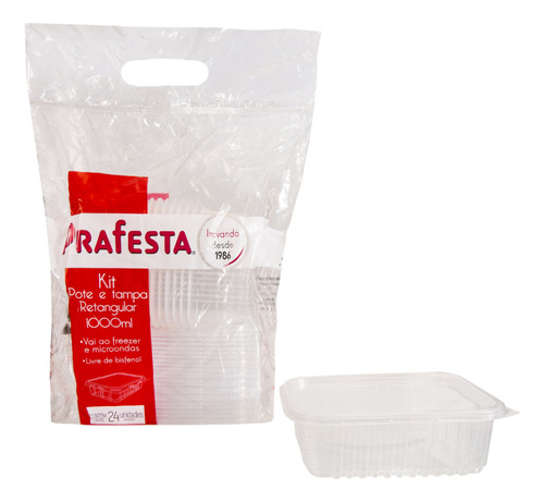 Pote Retangular 1000ml Freezer E Microondas 144un - Prafesta
