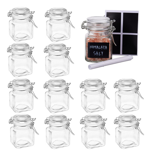 Oak & Steel 12 Pack 3.4oz Small Airtight Glass Spice Jars Wi