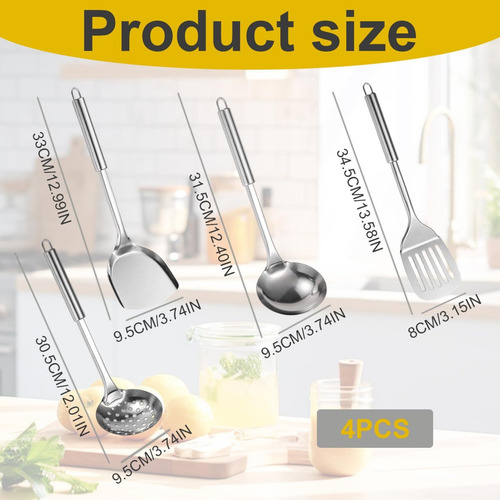 Juego De Cocina De Acero Inoxidable 4 Piezas, Cucharón Sopa