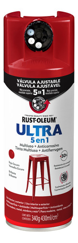 Pintura Aerosol Antióxido Rust Oleum 5 Válvulas Ultra 5 En 1 Color Rojo Oscuro Brillante