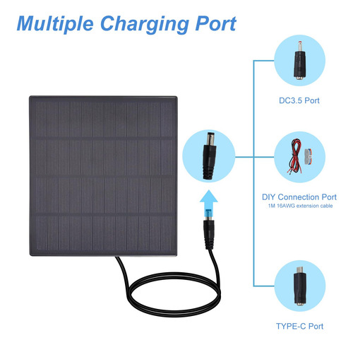 Kbt 6v3w Panel Solar Impermeable Con Puerto Tipo C Y Puerto