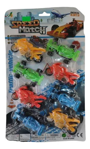 Set De Autos Moto De Carreras Juguete 8 Pcs