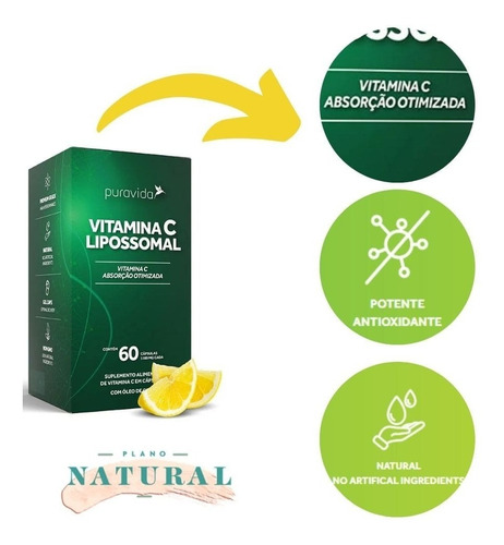 Imagem 4 de 5 de Vitamina C Lipossomal Pura Vida 1100mg 60 Cápsulas