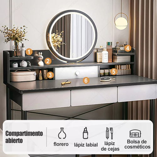 Tocador Multifunción Con Espejo Led 4 Cajones