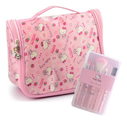 Neceser De Viaje Hello Kitty + Brochas De Maquillaje