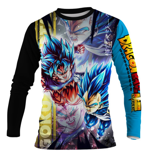 Playera Manga Larga Niños Moda Full Print  Goku Y Vegueta  