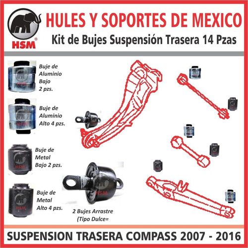 Imagen 4 de 6 de Bujes Suspension Trasera Compass 14pzs 2007 2008 2009