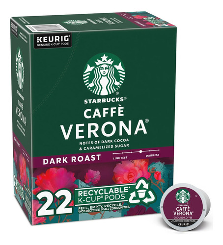 Cafe Starbucks Caffè Verona Tostado Alto/negro Keurig 22pods