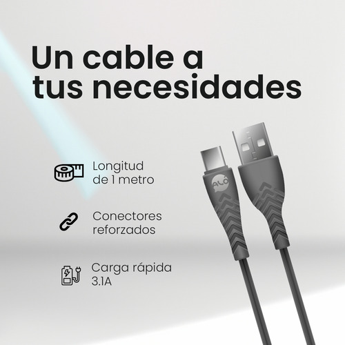 Cable Datos Usb-a A Usb-c 1 Metro Alo Flash Color Negro
