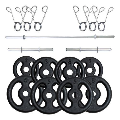 Kit Musculação 30 Kg Com 3 Barras Ocas E Pesos