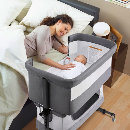 Cuna 3 En 1 Portátil Ajustable Para Bebé Gris Oscuro