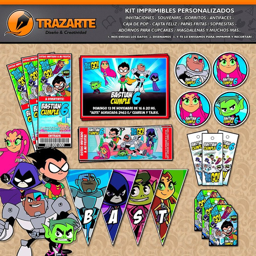 Kit Imprimible Teen Titans Go Personalizado Candy Bar