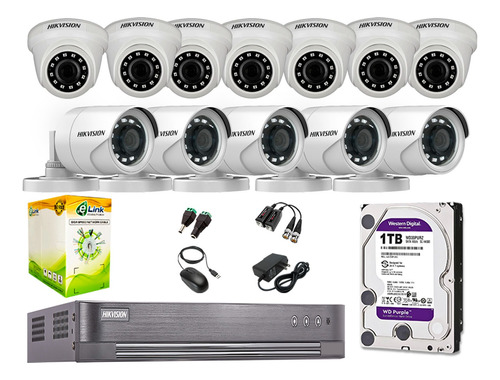 Kit 12 Camaras Full Hd 1080p Hikvision Disco 1tb Completo