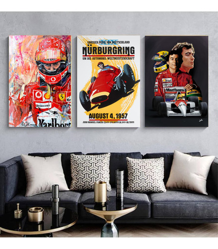 Cuadros Schumacher Fangio Senna X3 Triptico 27x42 Formula 1