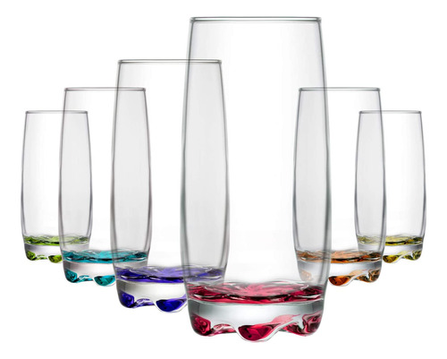 Juego 6 Vasos Altos De Vidrio Con Parte Inferior De Colores